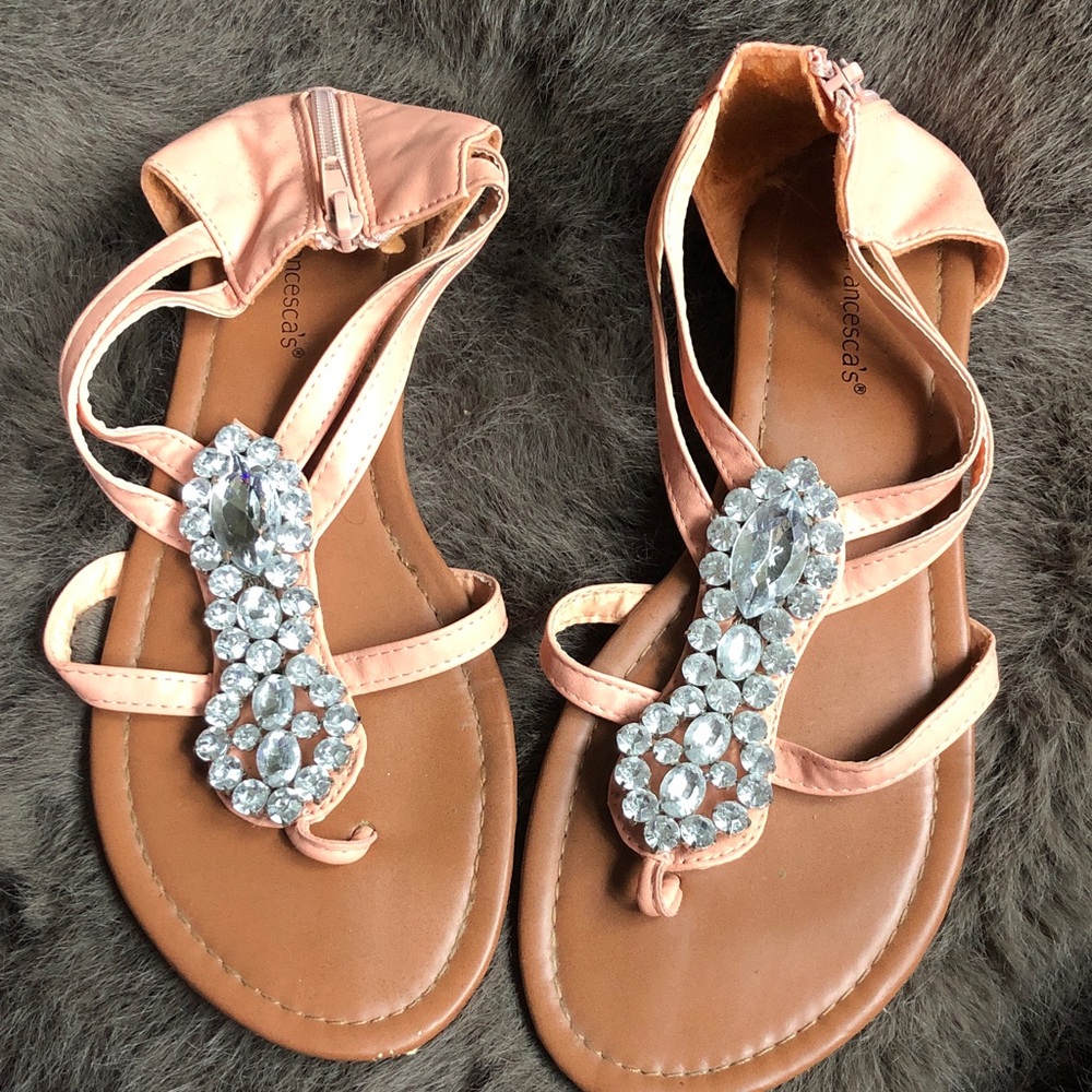 Francesca's Collections Peach Crystal-Accent Strappy Sandals
